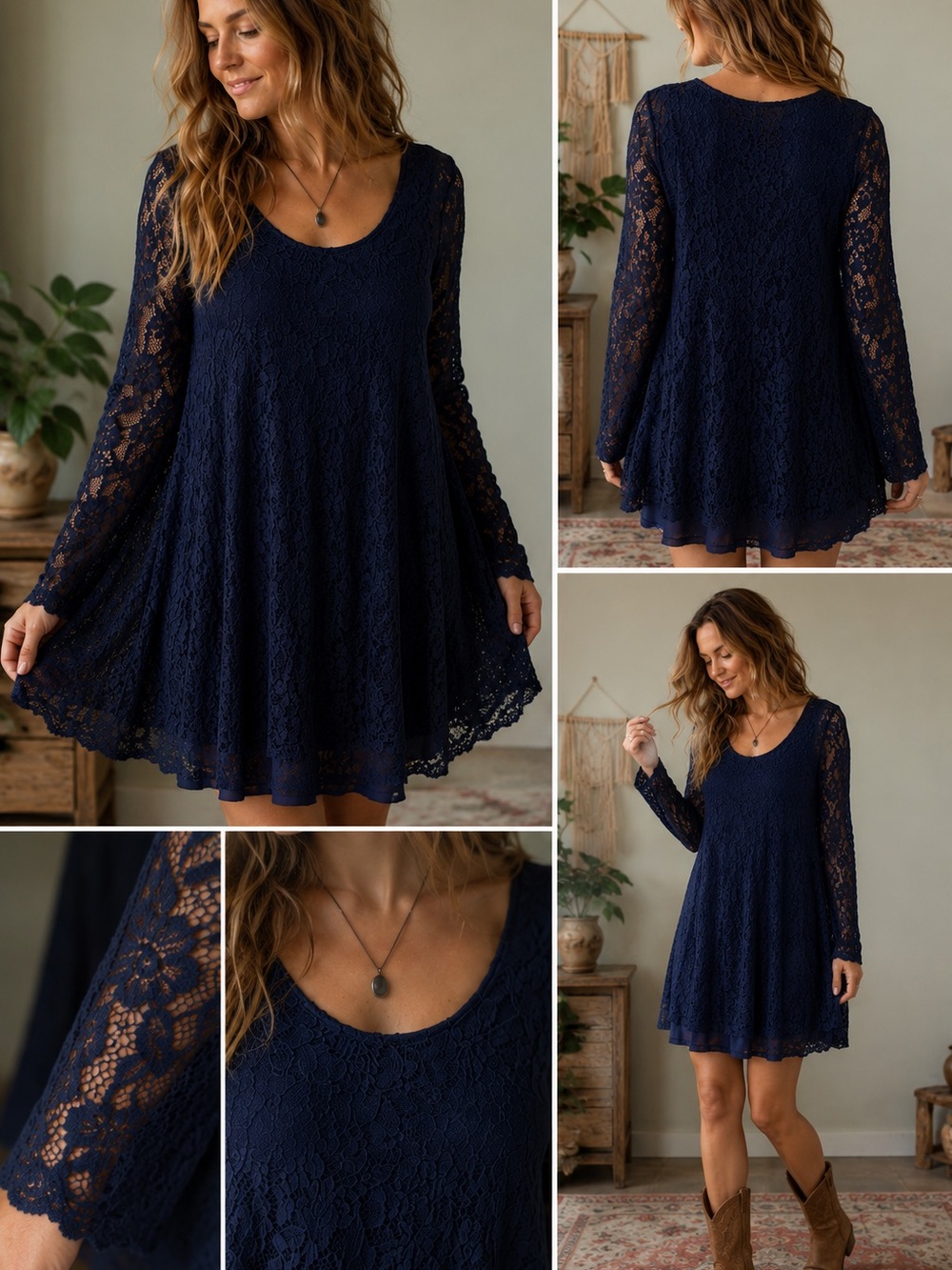 Lily Morgan Navy Lace Swing Dress – Medium